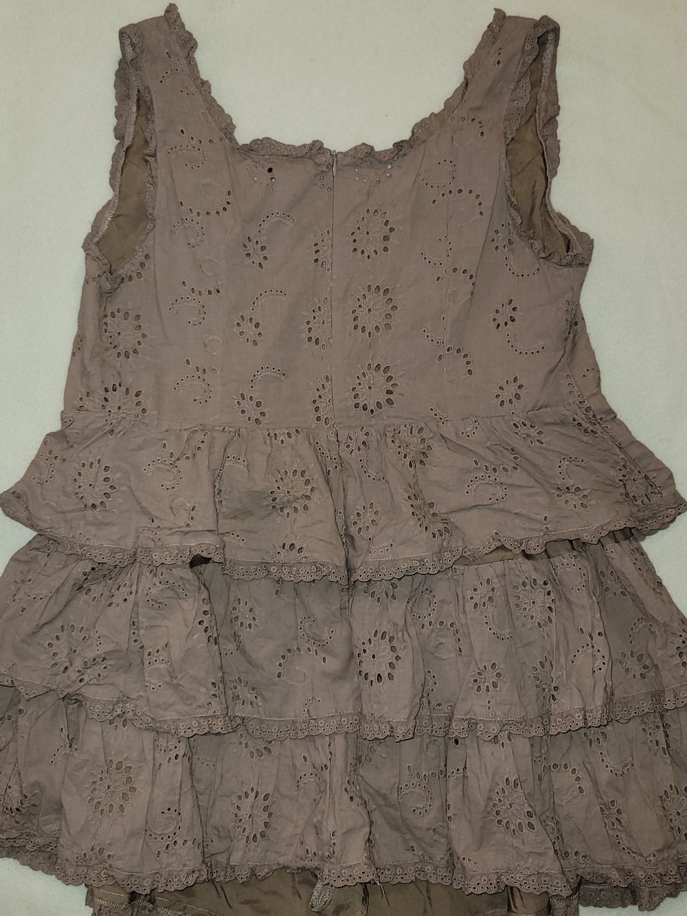 Cider Eyelet Ruffle Tank Top — Taupe